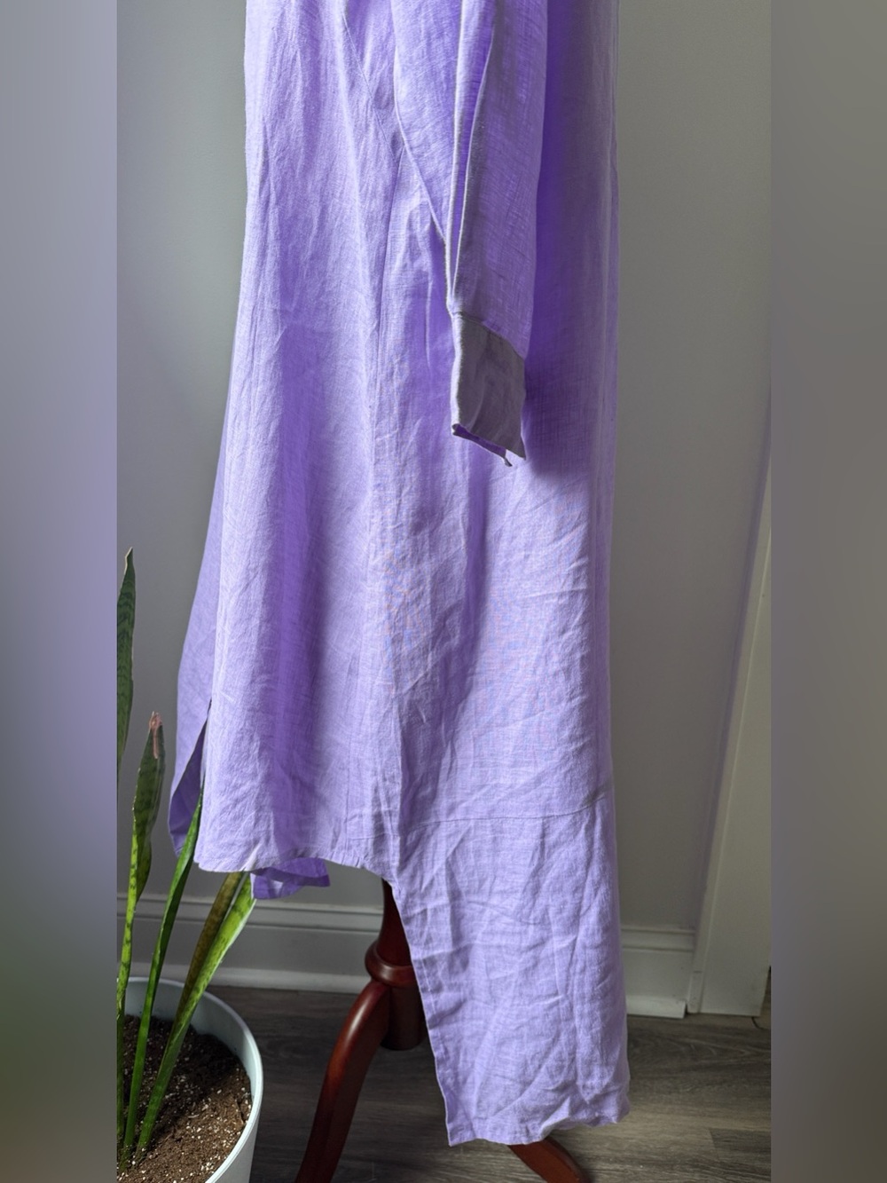 Perry Walker the Sydney Lavender Button-Front Maxi Shirt Dress - 100% Linen - Picture 6 of 11